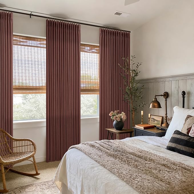 Pinch Pleated Curtains 90 Inch Long Thick Linen Rust Brown Semi Sheer Curtain - Image 4