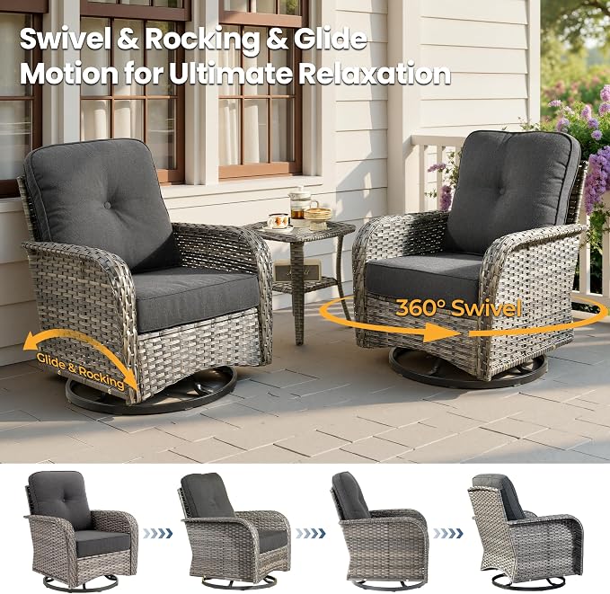 Weaxty Outdoor Swivel Rocker Patio Chairs, 3 Pieces Patio Furniture Set - Image 3