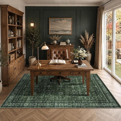 Schweek Green 5x7 Area Rug for Living Room Washable Non Slip Neutral Rugs | - Image 3