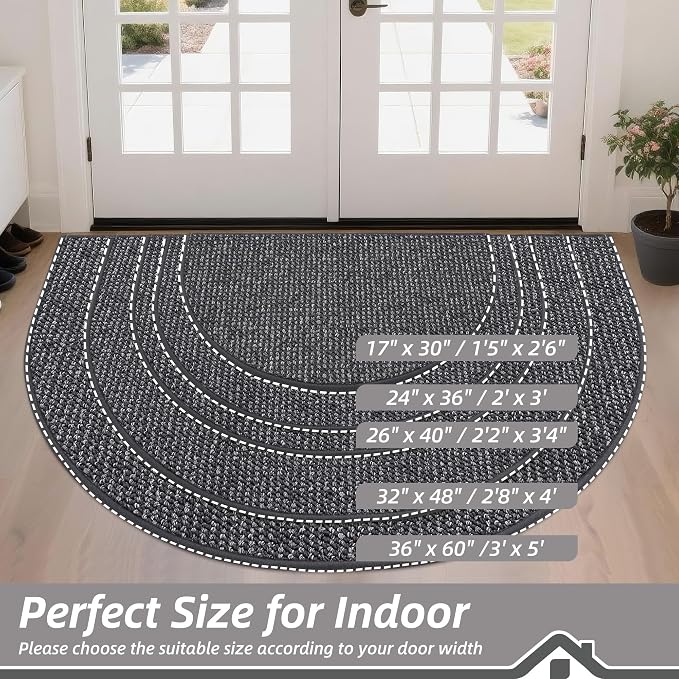 BEQHAUSE Dirt Trapper Door Mat 24" x 36" Half Circle Non Slip, Charcoal | - Image 2