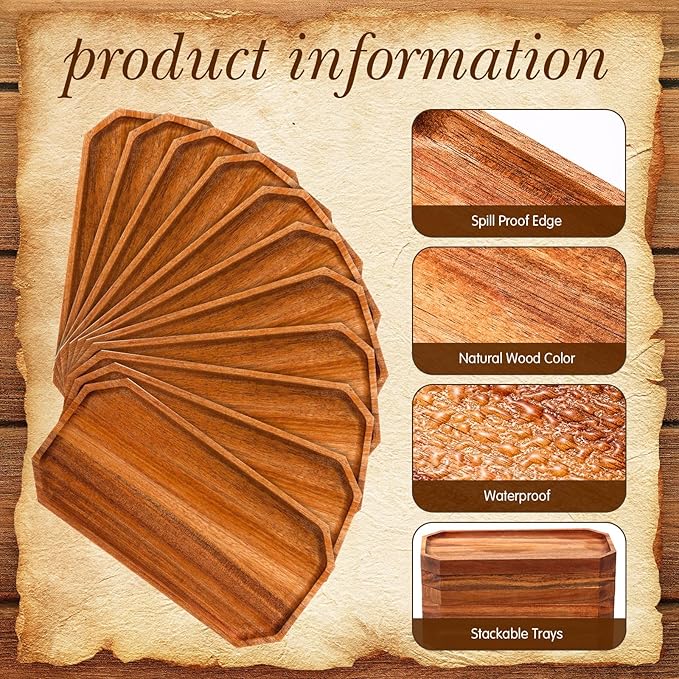 Dandat 12 Pack Wooden Serving Platter Bulk Acacia Wood Platters 10 x 5 Inch Rustic Serving Tray Rectangular Charcuterie Board Cheese Plate for Home Decor Dessert Vegetables Fruit Cookie