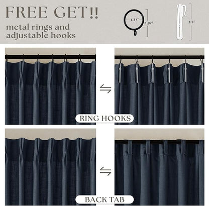 Navy Blue 80 Inch Pinch Pleated Linen Curtains 2 Panels Set | Light Filtering - Image 5