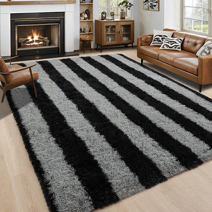4x6 Black and Grey Fluffy Soft Area Rug Non-Slip by ModernHomeDecor
