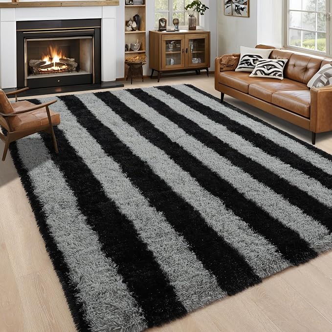 5x7 Black and Grey Fluffy Soft Area Rug Non-Slip by ModernHomeDecor