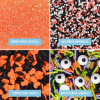 Sweets Indeed Halloween Sprinkles 4-Pack – 10.90 oz Jar Set | Candy Eyeball Mix, Bat & Pumpkin Quin Mix, Orange Sanding Sugar & Black/White/Orange Nonpareils | Cupcake & Cookie Decorations