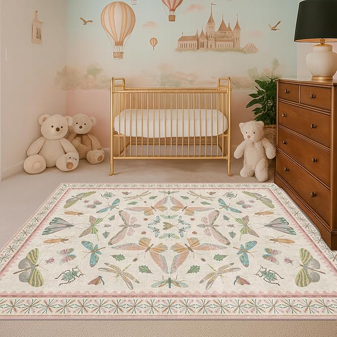 Neutral Girl Nursery Rug 4x6 by HazoHaus