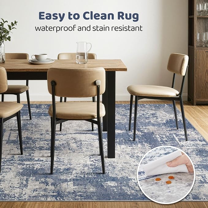 LOONGRUG 6x8 Area Rug Washable Neutral Modern Living Room Rugs Navy Grey | - Image 6