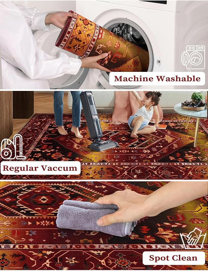 SERISSA 2x5 Washable Non Slip Boho Runner Rug - Image 3