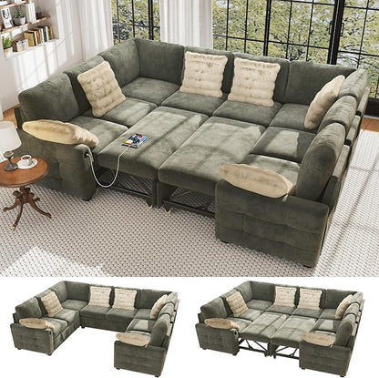 Ihanherry Large U-Shaped Sectional Sofa Bed, 8-Seater Convertible Sleeper by iHanHerry