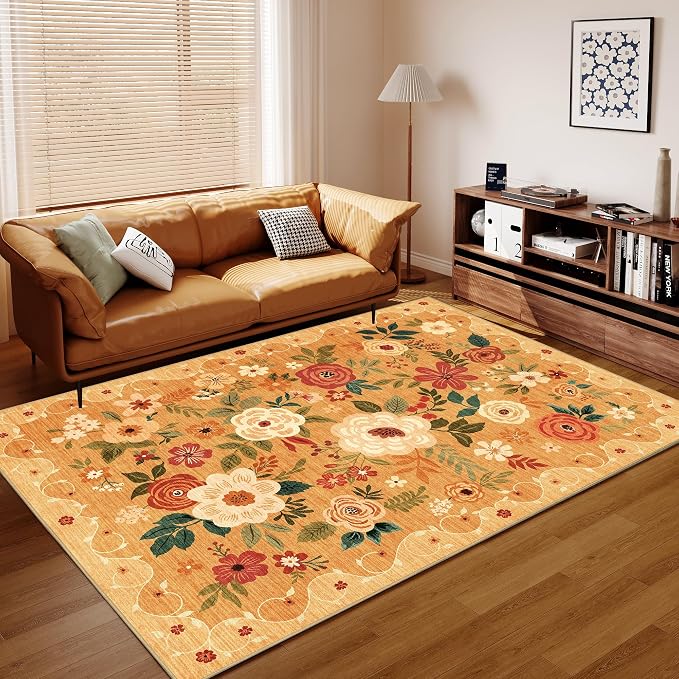 DUKINO 5x7 Area Rugs, Floral Washable Rug - Image 8