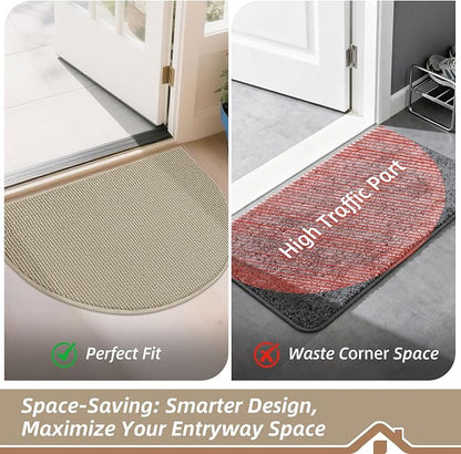 BEQHAUSE Dirt Trapper Door Mat 24" x 36" Half Circle Non Slip, Light Beige | - Image 6