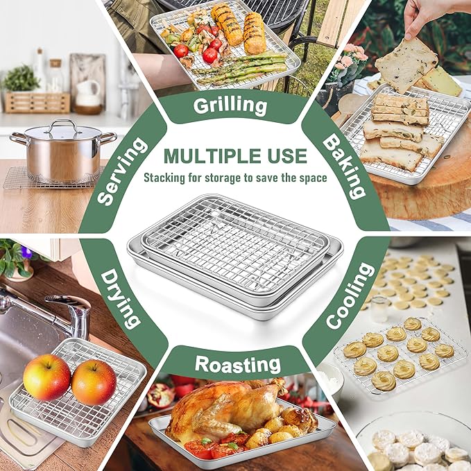 Baking Sheet with Wire Rack, Homikit 16" x 12" Stainless Steel Cookie Sheet Bacon Pan for Oven, Nonstick Jelly Roll Pan Baking Tray with Grid Cooling Rack Set for Cooking Roasting, Dishwasher Safe