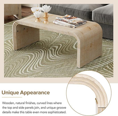 Minimalist Coffee Table with Curved Art Deco Design, Wood Rectangle Center Table - Image 7