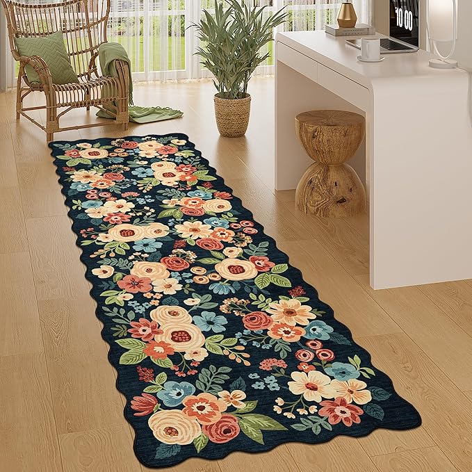 DUKINO 2x6 Runner Rug, Floral Washable Rug by DUKINO