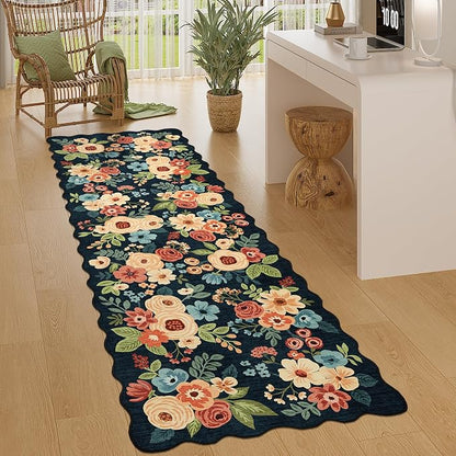 DUKINO 2.6x8 Runner Rug, Floral Washable Kitchens Rugs Non Slip, Stain Resistant by DUKINO