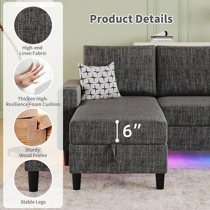 Sectional Couches for Living Room, 6-Seats Soft Linen Fabric Sectional Sofa - Image 6