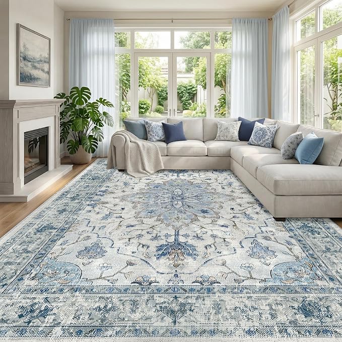 RELEANY Washable Area Rug, Large 10'x12', Water Repellent, Pet Friendly by RELEANY