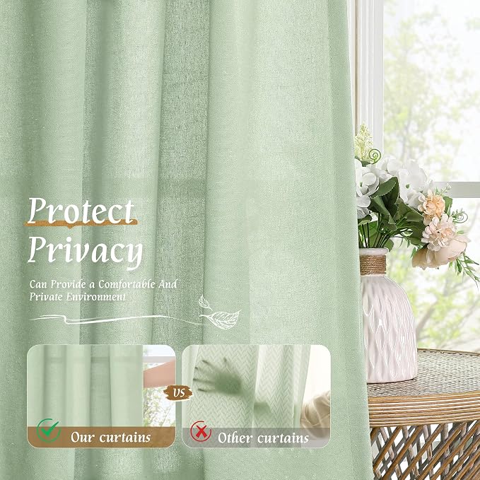 Light Green Linen Window Curtains 63 Inch Length - Image 5