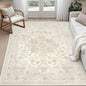 5x7 Area Rugs Living Room: Bedroom Washable Carpet Beige White | Vintage Boho by Luxturiy