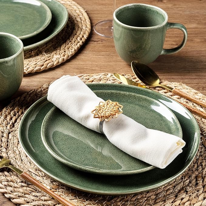 AmorArc Ceramic Dinner Plates Set of 6, 10.5 Inch Handmade Reactive Glaze Stoneware Plates, Rustic Shape Dinnerware Dish Set for Kitchen, Microwave & Dishwasher Safe, Scratch Resistant