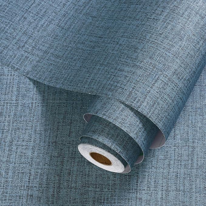 Blue Peel and Stick Wallpaper 393.7inch Textured Linen Contact Paper - Image 2