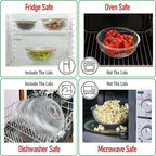 Stackable Space-Saving Nesting Set of 3 Glass Bowls with Bamboo Lids for Foodprep, Storage, Mixing & Cooking - Microwave & Oven Safe BPA Free Durable Heat Resistant Inert Borosilicate Glass