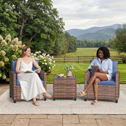Garvee Outdoor Wicker Chairs, 3 Pieces Patio Furniture Set, All Weather High - Image 6