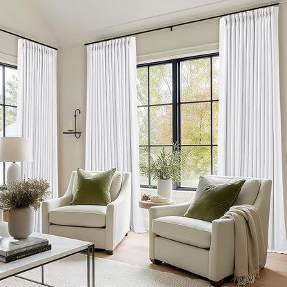 Snow White Pleated Linen 100% Blackout Curtains 96 Inches Long | Pinch Pleat - Image 9