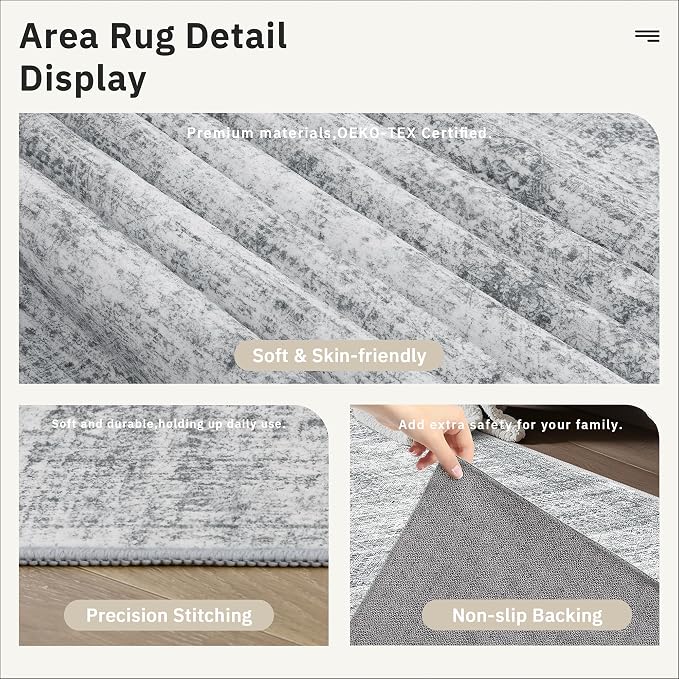 Soalmost Hallway Runner Rug 2'6" x 14' Washable Long Kitchen Rugs Grey | - Image 6