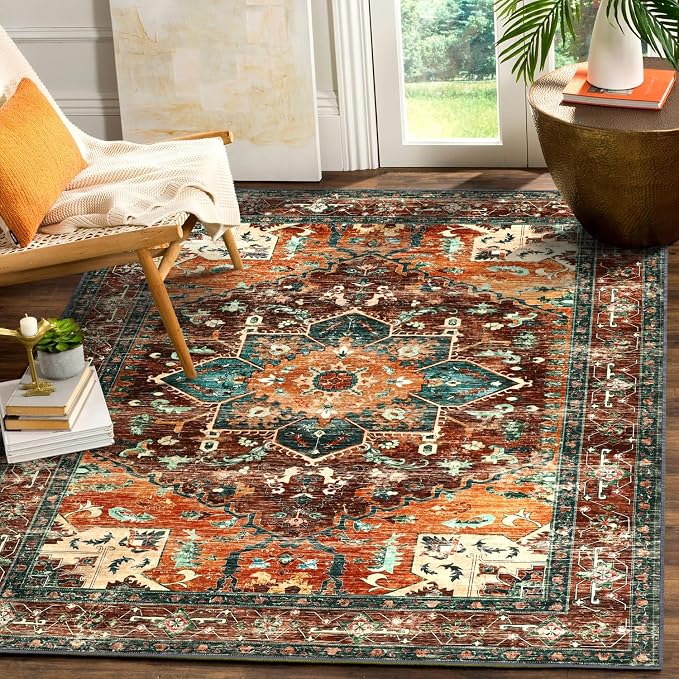 Yamaziot Area Rug 5x7, Non-Slip Washable Boho Vintage Living Room Rug | Stain by Yamaziot