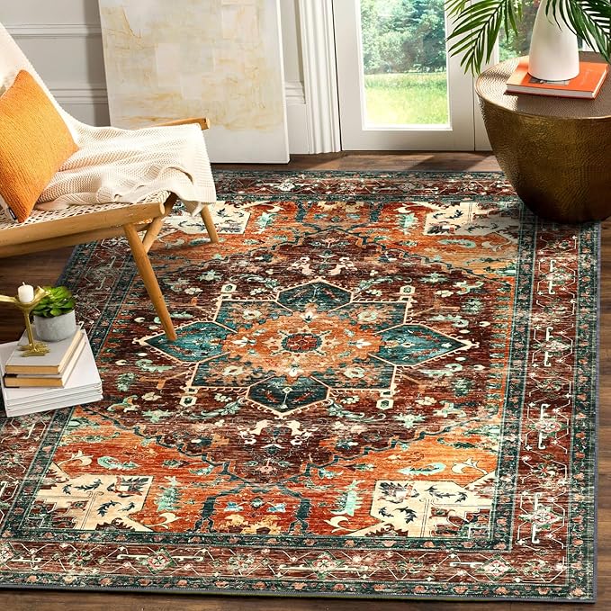 Yamaziot 6x9 Large Area Rug, Non-Slip Washable Boho Living Room Rug | Stain - Image 3