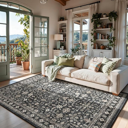 Grey Area Rug 5x7 for Living Room Bedroom | Low Pile; Non Slip;Machine - Image 3