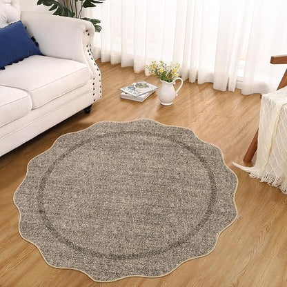 GarveeHome Scalloped Round Rugs 6Ft Washable Area Rug by GarveeHome
