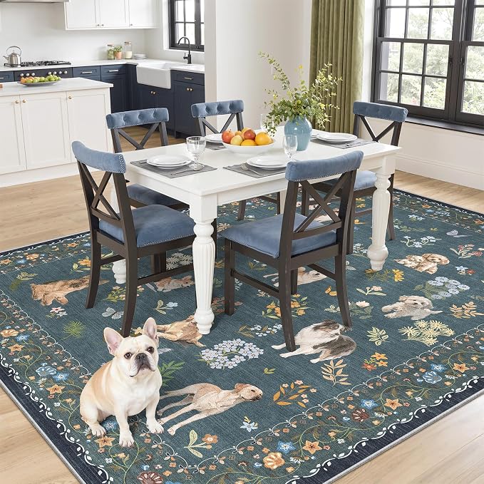 Soalmost Dog 6x9 Area Rugs for Living Room, Washable Soft Rug Navy Blue | - Image 2