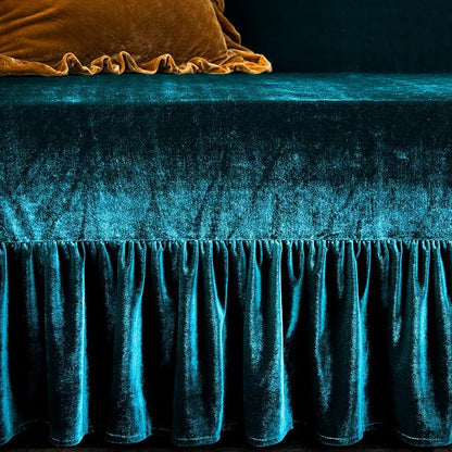 GLORY SEASON Velvet Sofa Cover Soft Decorative Luxurious Solid Exquisite Ruffle - Image 6