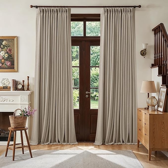 Dark Flax 108 Inch Pinch Pleat 100% Blackout Drapes 2 Panels Set | Greige by Twodrapes