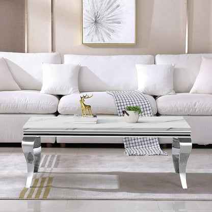 Henf 47" Modern White Faux Marble Coffee Table - Image 3
