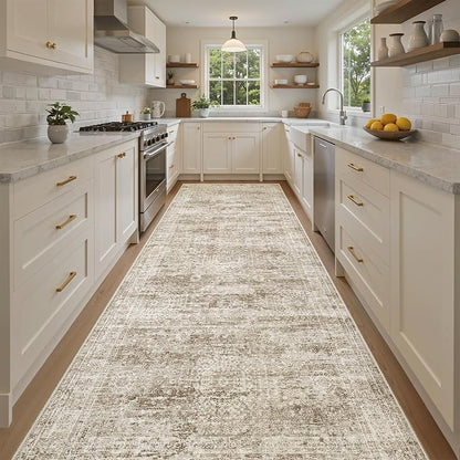 Soalmost Washable 4x10 Hallway Runner Rug Non-Slip Kitchen Entry Rugs Brown | by Soalmost