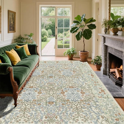 Vintage Beige Blue Living Room Rug, 6x9 Washable Area Rugs by Unknown