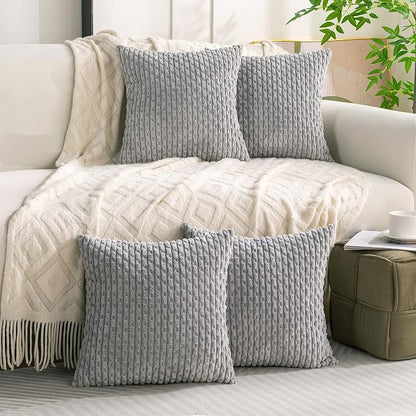 Set of 4 Grey Decorative Throw Pillow Covers 26x26 Inch Corduroy Pillow Covers - Image 8
