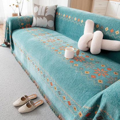 DREAMINGO Teal Boho Couch Cover Western Sofa Covers - Image 4