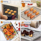 TeamFar Cooling Rack Set of 4, Stainless Steel Black Non-Stick Coated Various Size Wire Baking Roasting Rack for Baking Sheet Toaster Oven Pan, Non-Toxic & Non-Stick, Heavy Duty & Easy Clean
