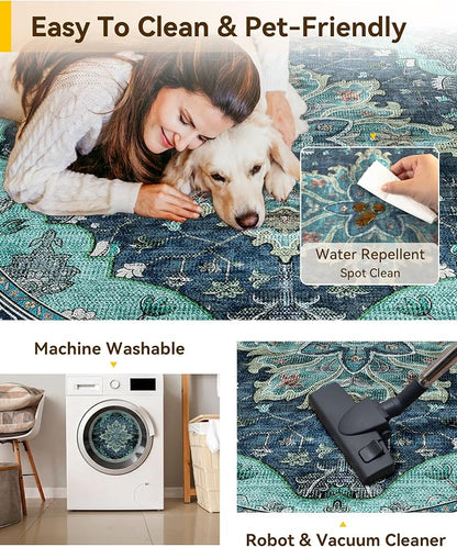 RELEANY Washable Area Rug, Round 8ft, Teal | Non-Slip, Water Repellent - Image 5