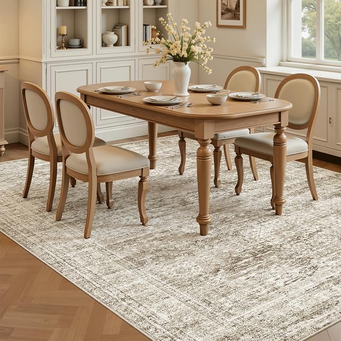 Soalmost 6x9 Area Rug for Living Room Washable Rugs Non-Slip Brown | Low-Pile - Image 4