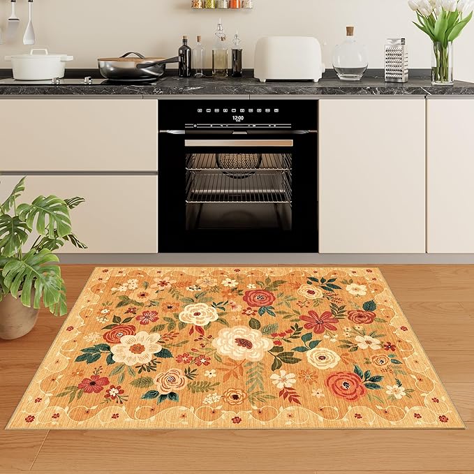 DUKINO 2x3 Entryway Rug, Floral Door Mat Soft Washable Rug Non Slip, - Image 5