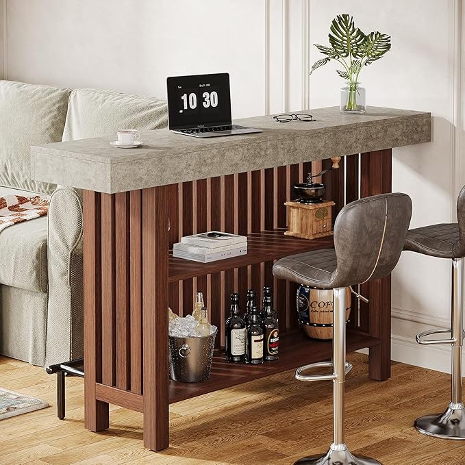 Tribesigns 63-Inch Large Home Bar Unit, 2-Tier Kitchen Island Mini Bar Height Pub Table with Footrest, Modern Coffee Bar Cabinet for Dining Room, Bistro, Living Room
