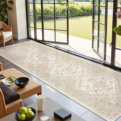 Kitchen Runner Rug Non Slip Washable Rugs 2.5x10, Cream/Beige | Soft Ultra-Thin by Restydon