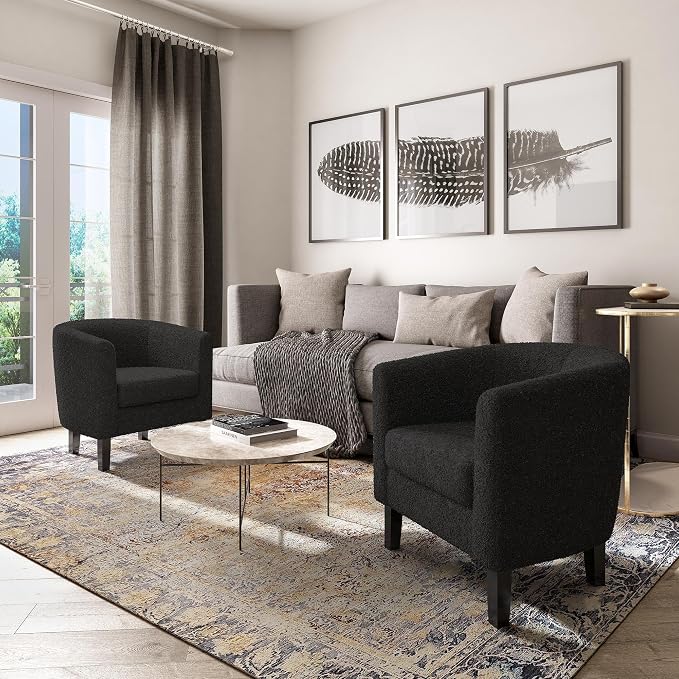 BELLEZE Living Room Chairs Set of 2, Teddy Polyester Accent Barrel Chairs - Image 6
