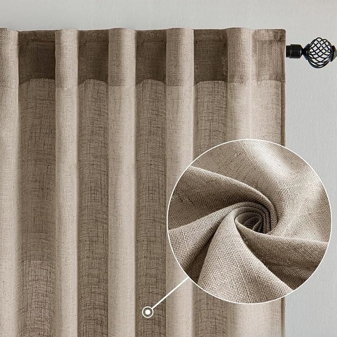MIULEE Taupe Grey Linen Curtains 52x72 Inch Length 2 Panels - Image 2