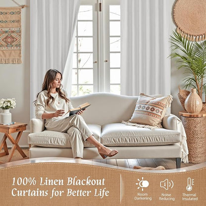 Light Grey 100% Blackout Linen Curtains 80 Inch - Image 2